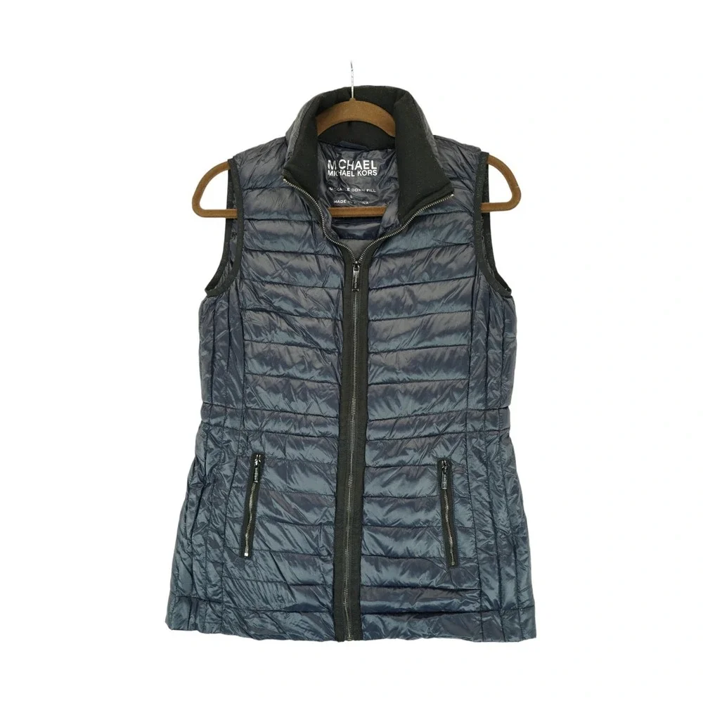 Michael Michael Kors Packable Down Fill Puffer Vest Size S Navy‎ Full Zip Nylon